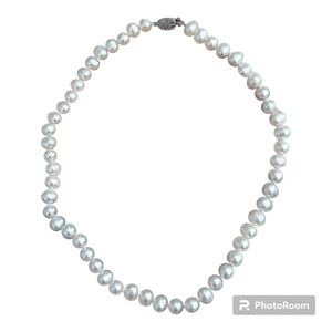 Cultured fresh water pearl w/ white diamond accents rhodium over sterling silver